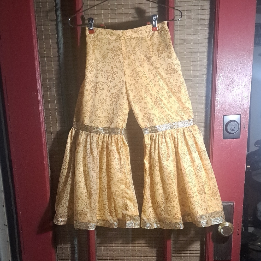 Girls Golden Printed Sharara Pants